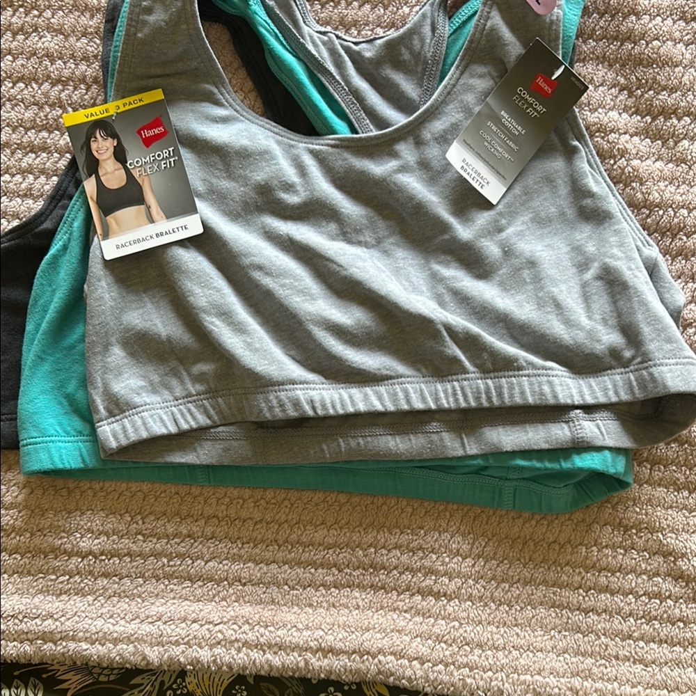 Hanes Gray and Blue Sports Bras Moisture-Wicking Comfort